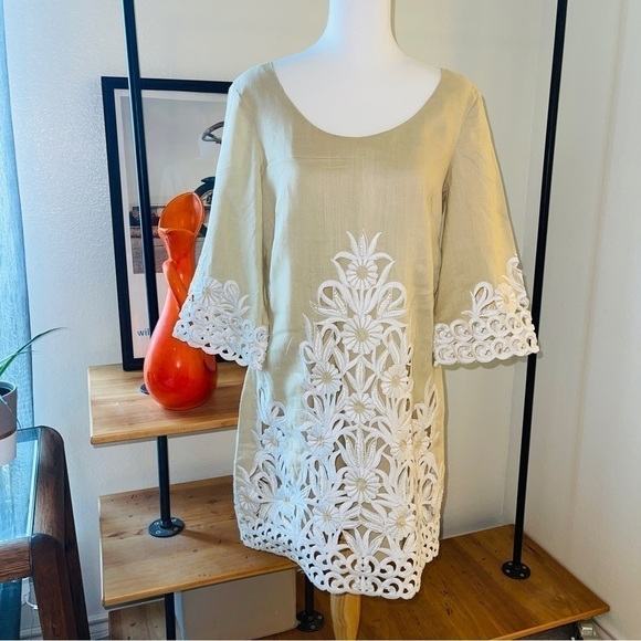 Éci Kinem  Ramie & Lace Sunflower & Vine Design Dress Size 6 - Picture 1 of 8